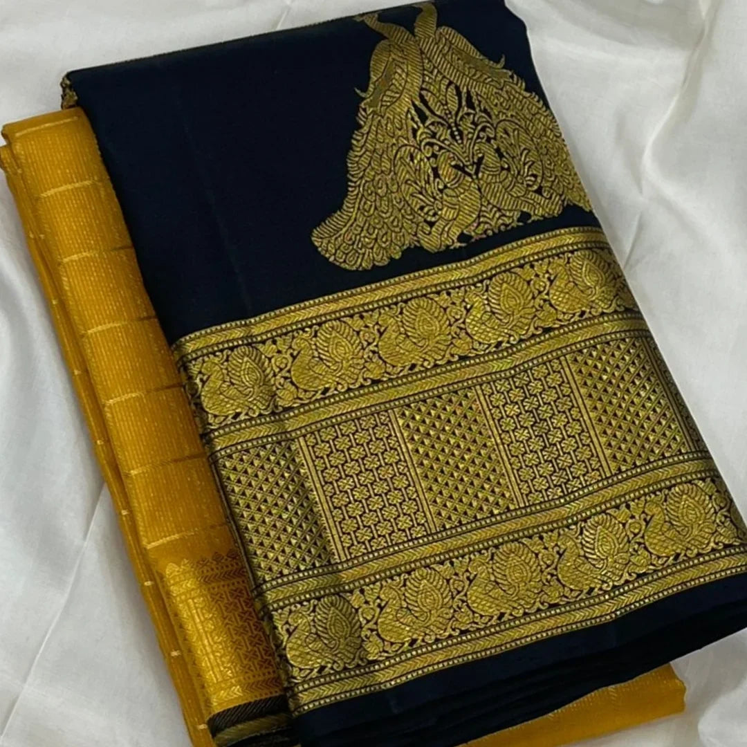 Sonorous Yellow Pure Zari Weaving Banarasi Silk Saree With Devastating Blouse Piece