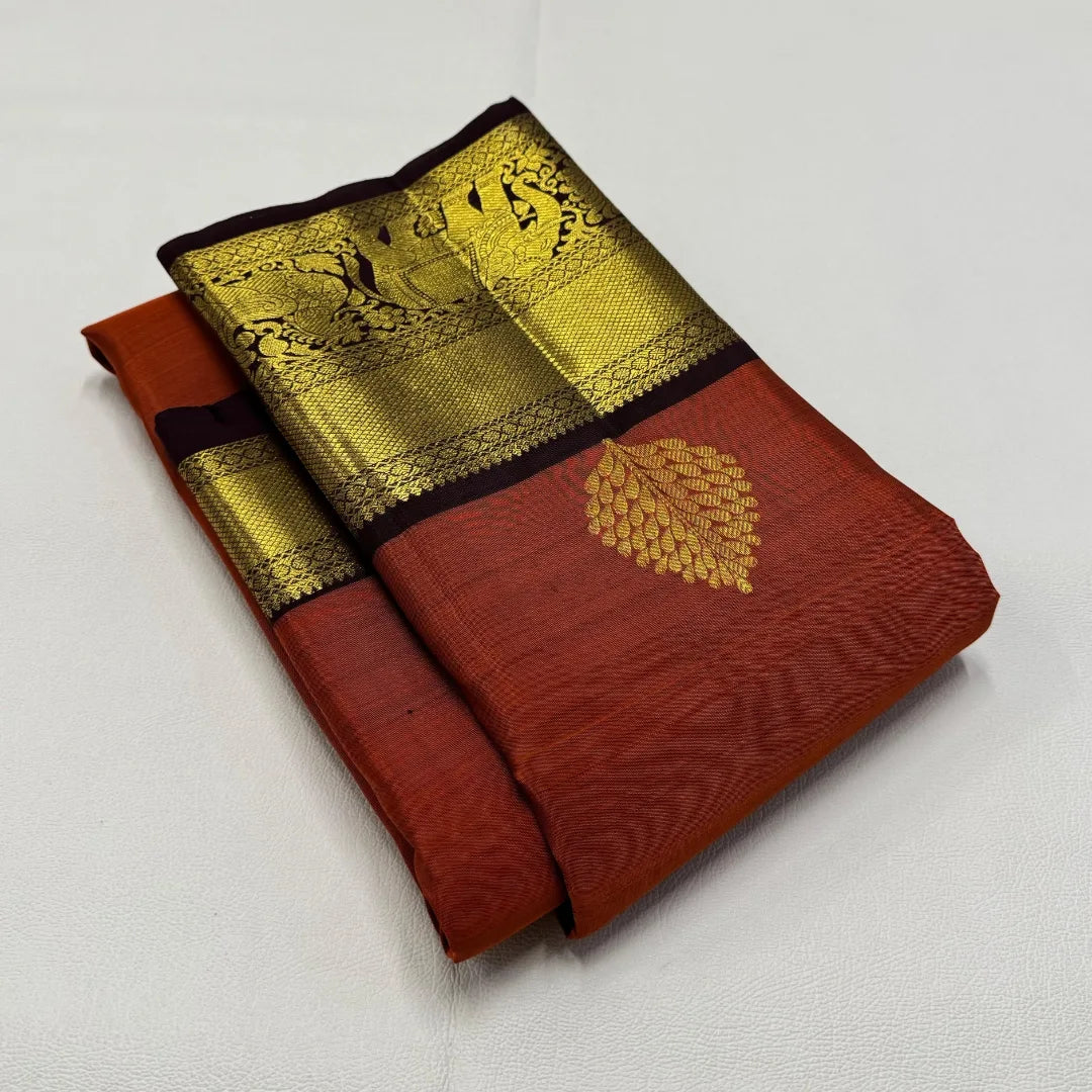 Imbrication Orange Pure Zari Weaving Banarasi Silk Saree With Prodigal Blouse Piece