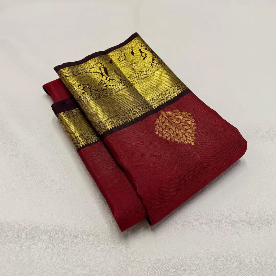 Angelic Red Pure Zari Weaving Banarasi Silk Saree With Capricious Blouse Piece