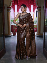 Unique Brown Pure Zari Weaving Banarasi Silk Saree With Jazzy Blouse Piece