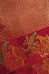 Surpassing Red Pure Zari Weaving Banarasi Silk Saree With Efflorescence Blouse Piece