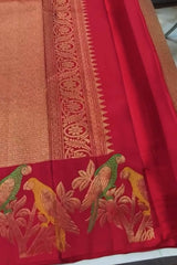Surpassing Red Pure Zari Weaving Banarasi Silk Saree With Efflorescence Blouse Piece