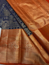 Entrancing Navy Blue Pure Zari Weaving Banarasi Silk Saree With Invaluable Blouse Piece