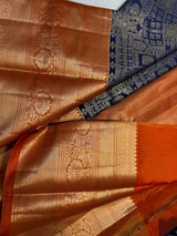Entrancing Navy Blue Pure Zari Weaving Banarasi Silk Saree With Invaluable Blouse Piece