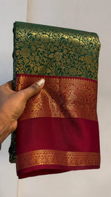 Artistic Dark Green Pure Zari Weaving Banarasi Silk Saree With Dazzling Blouse Piece