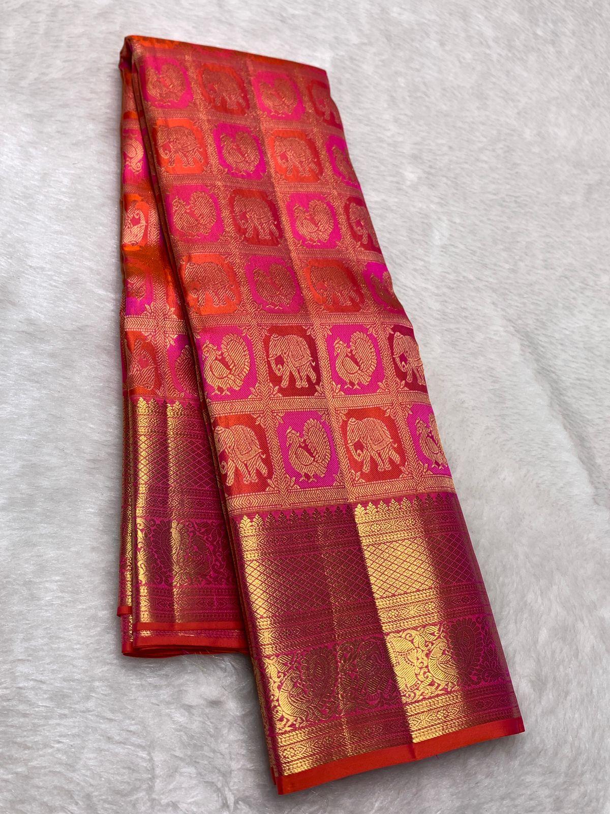Susurrous Dark Pink Pure Zari Weaving Banarasi Silk Saree With Enticing Blouse Piece