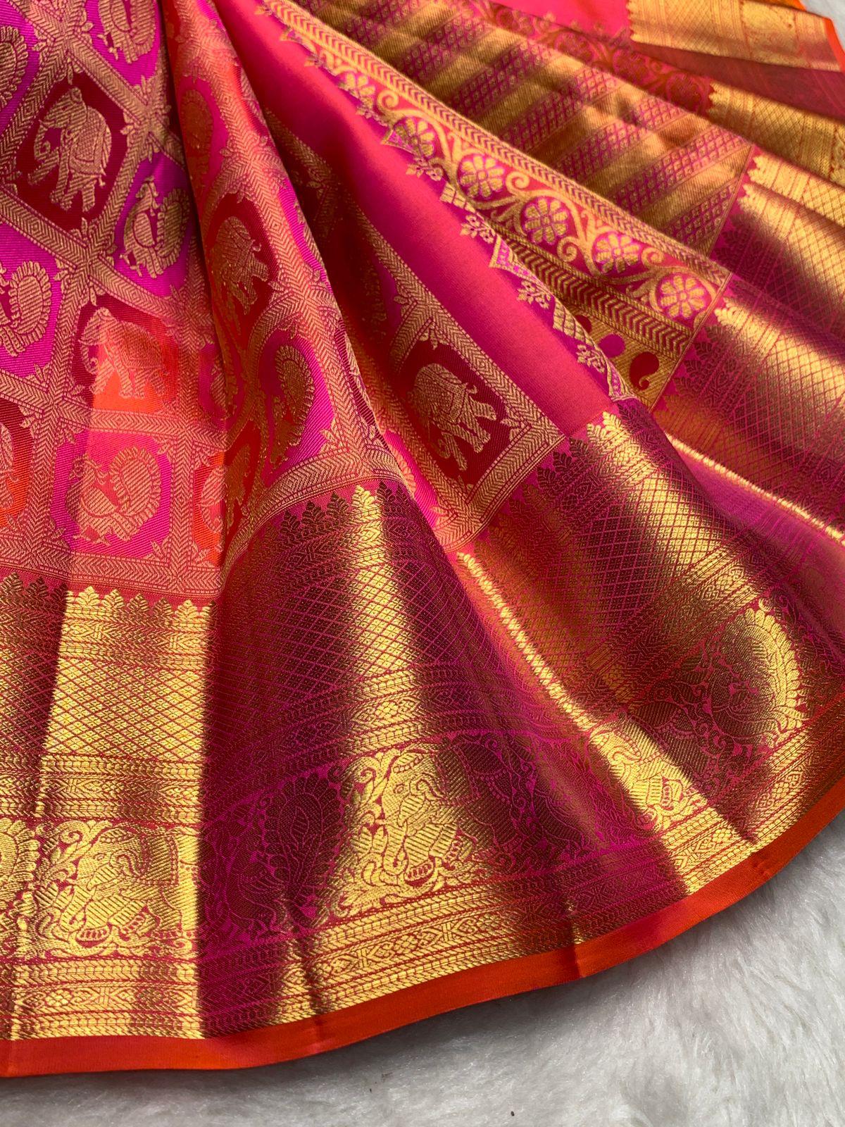 Susurrous Dark Pink Pure Zari Weaving Banarasi Silk Saree With Enticing Blouse Piece