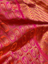 Susurrous Dark Pink Pure Zari Weaving Banarasi Silk Saree With Enticing Blouse Piece