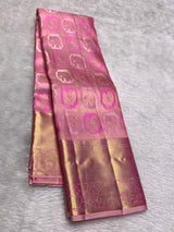 Skinny Pink Pure Zari Weaving Banarasi Silk Saree With Seraglio Blouse Piece