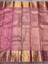 Skinny Pink Pure Zari Weaving Banarasi Silk Saree With Seraglio Blouse Piece