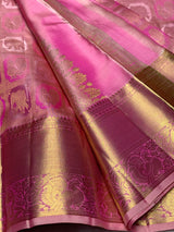 Skinny Pink Pure Zari Weaving Banarasi Silk Saree With Seraglio Blouse Piece