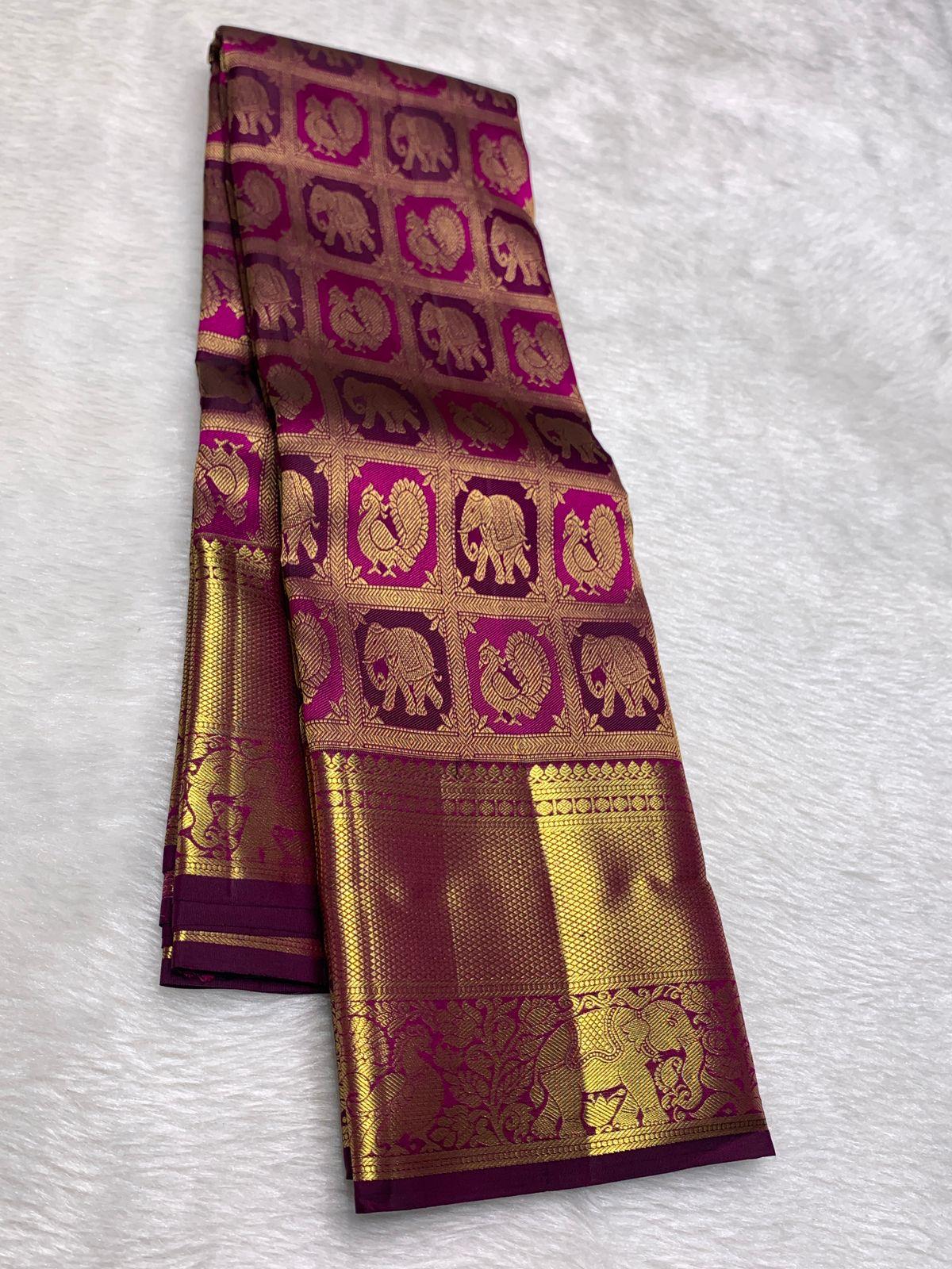 Breathtaking Purple Pure Zari Weaving Banarasi Silk Saree With Desiring Blouse Piece