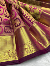 Breathtaking Purple Pure Zari Weaving Banarasi Silk Saree With Desiring Blouse Piece