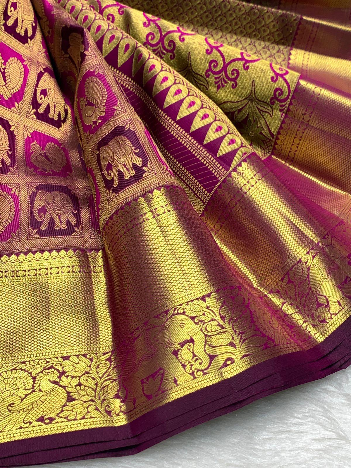 Breathtaking Purple Pure Zari Weaving Banarasi Silk Saree With Desiring Blouse Piece