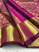 Breathtaking Purple Pure Zari Weaving Banarasi Silk Saree With Desiring Blouse Piece