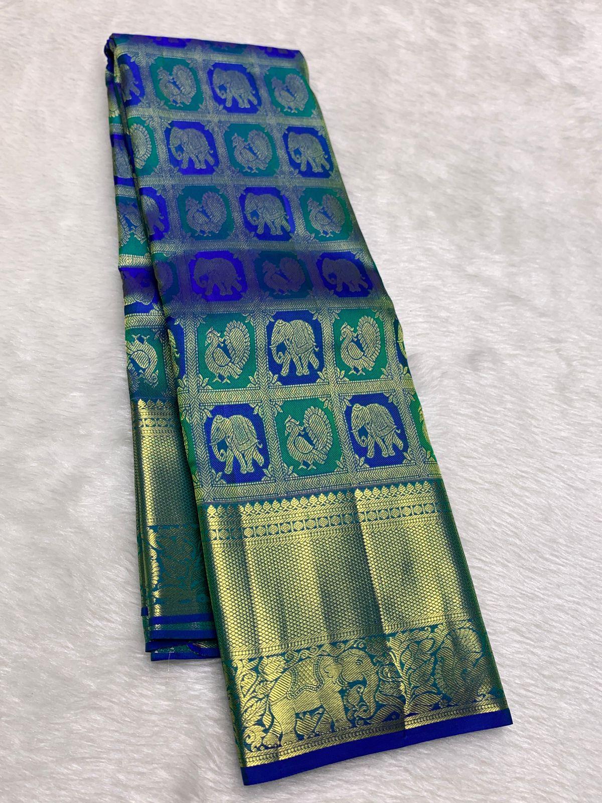Amiable Royal Blue Pure Zari Weaving Banarasi Silk Saree With Twirling Blouse Piece