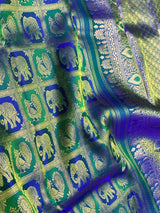 Amiable Royal Blue Pure Zari Weaving Banarasi Silk Saree With Twirling Blouse Piece