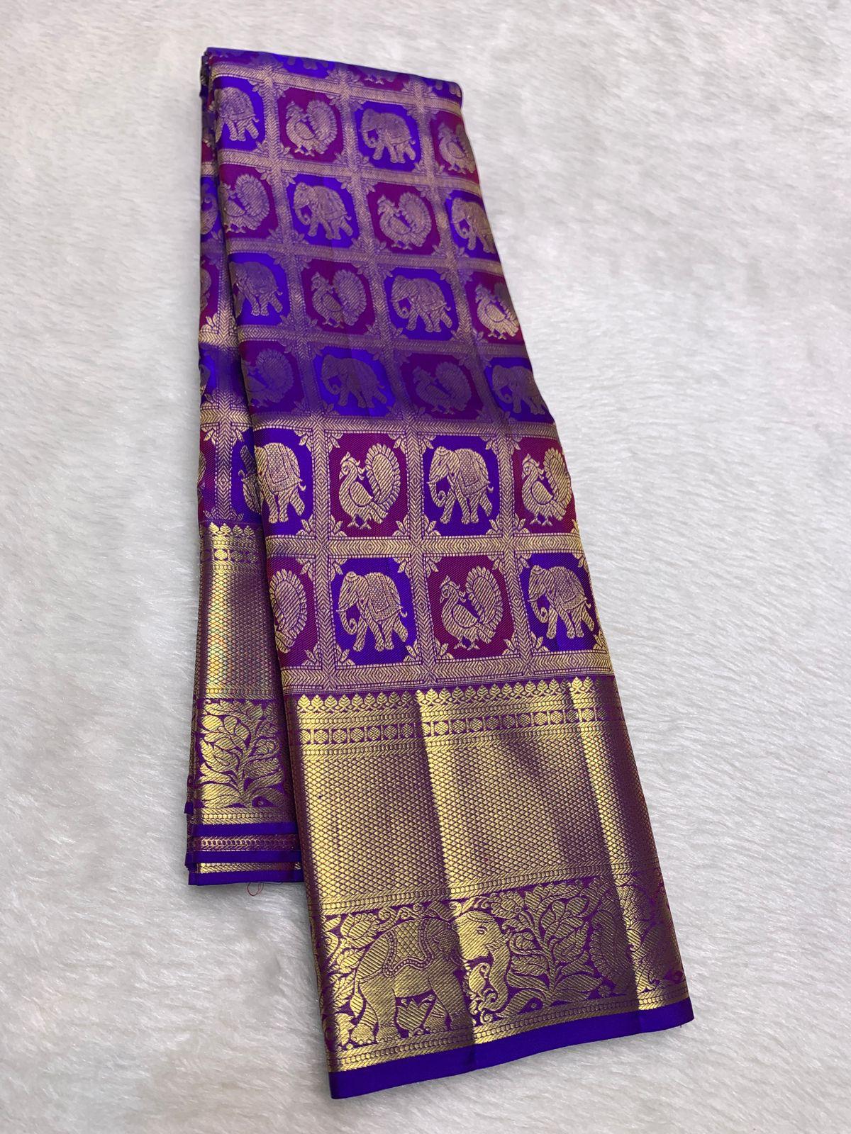 Scintilla Royal Purple Pure Zari Weaving Banarasi Silk Saree With Adorable Blouse Piece