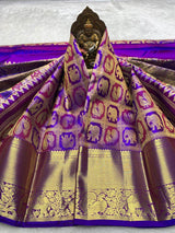 Scintilla Royal Purple Pure Zari Weaving Banarasi Silk Saree With Adorable Blouse Piece