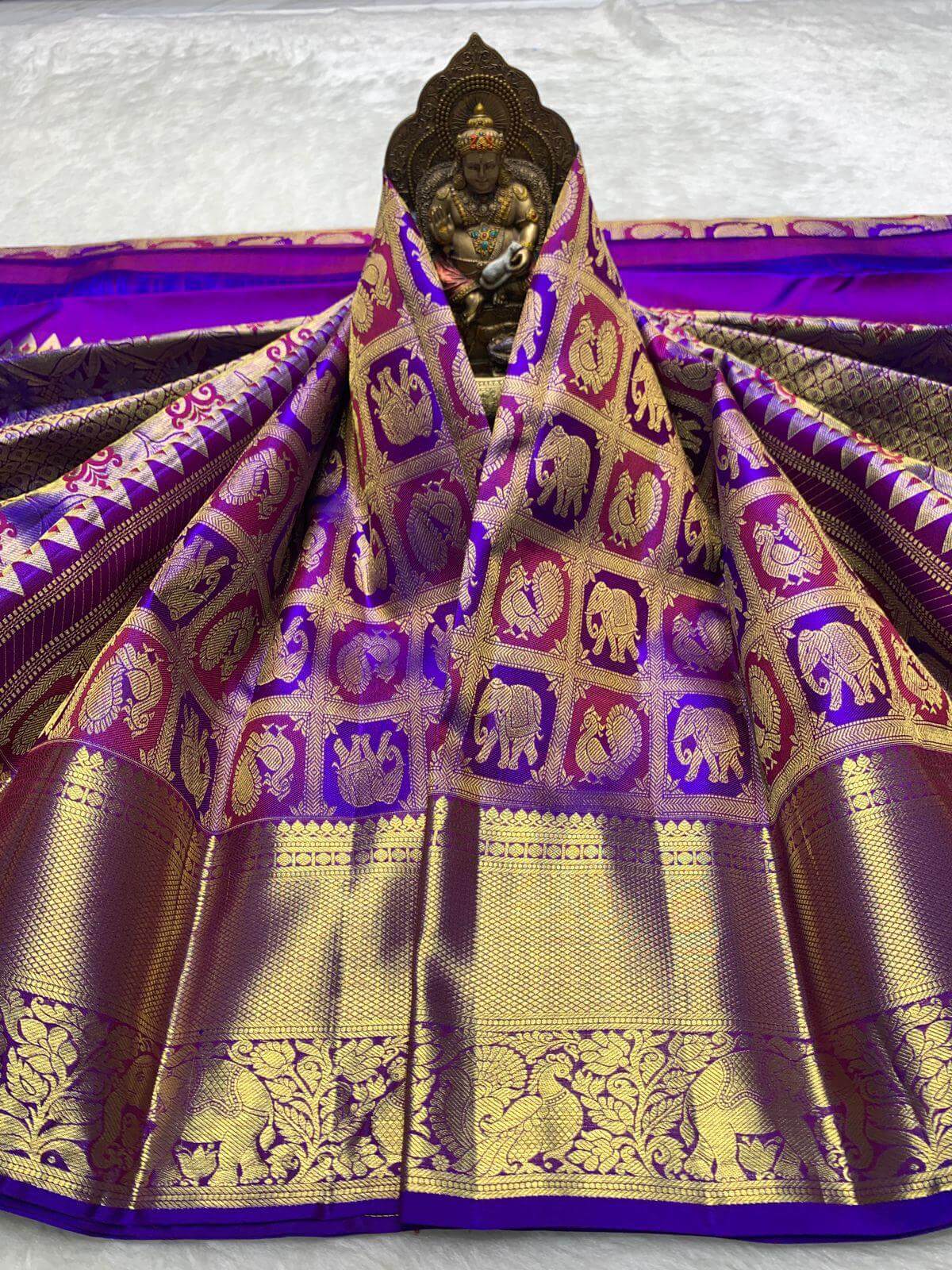 Scintilla Royal Purple Pure Zari Weaving Banarasi Silk Saree With Adorable Blouse Piece