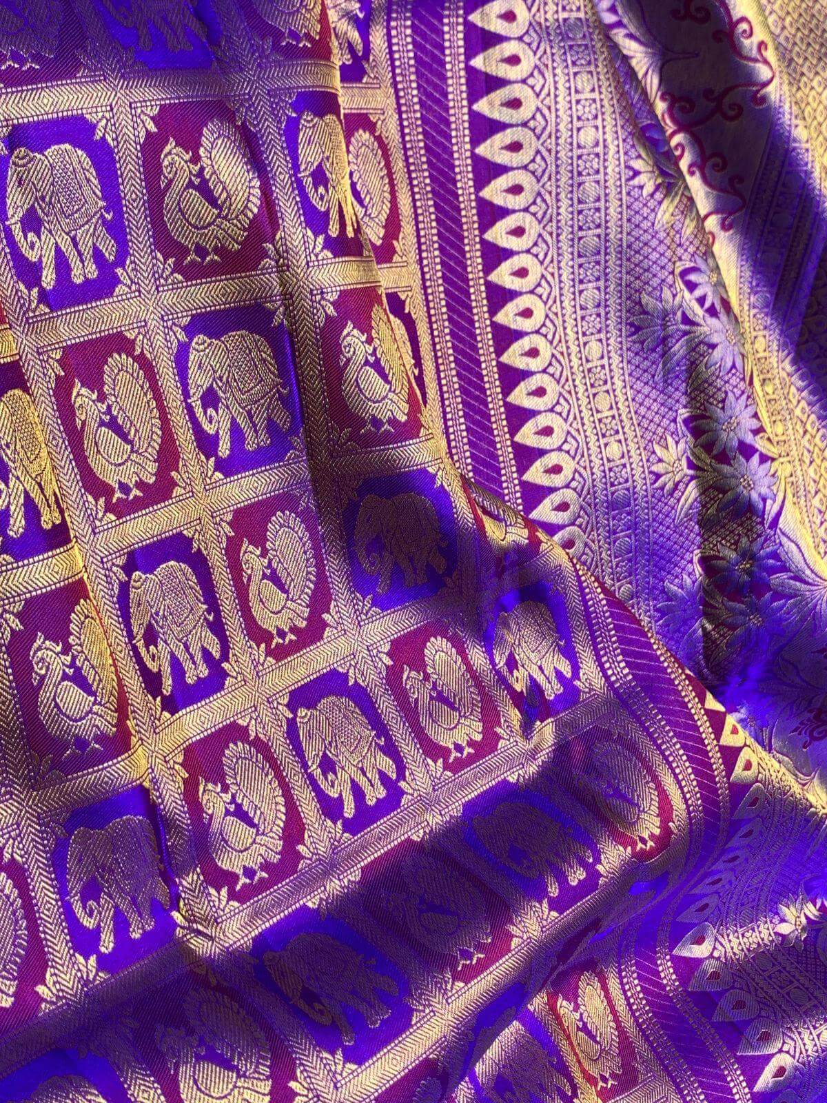 Scintilla Royal Purple Pure Zari Weaving Banarasi Silk Saree With Adorable Blouse Piece