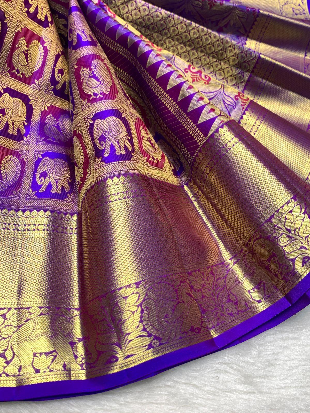 Scintilla Royal Purple Pure Zari Weaving Banarasi Silk Saree With Adorable Blouse Piece