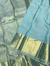 Flameboyant Sky Pure Zari Weaving Banarasi Silk Saree With Blissful Blouse Piece