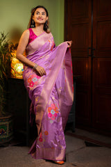 Glorious Lavender Soft Banarasi Silk Saree With Stunner Blouse Piece