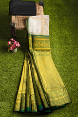 Stunning White Soft Banarasi Silk Saree With Gorgeous Blouse Piece