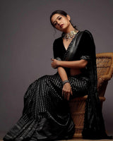 Tempting Black Soft Silk Saree With Devastating Blouse Piece