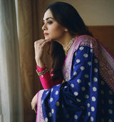Elegant Blue Soft Banarasi Silk Saree With Gorgeous Blouse Piece