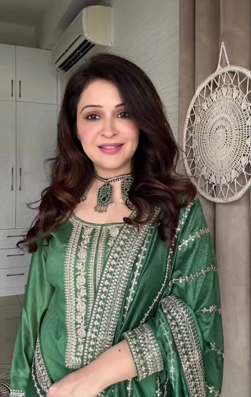 Adorable Dusty Green Embroidery Work Sharara Suit