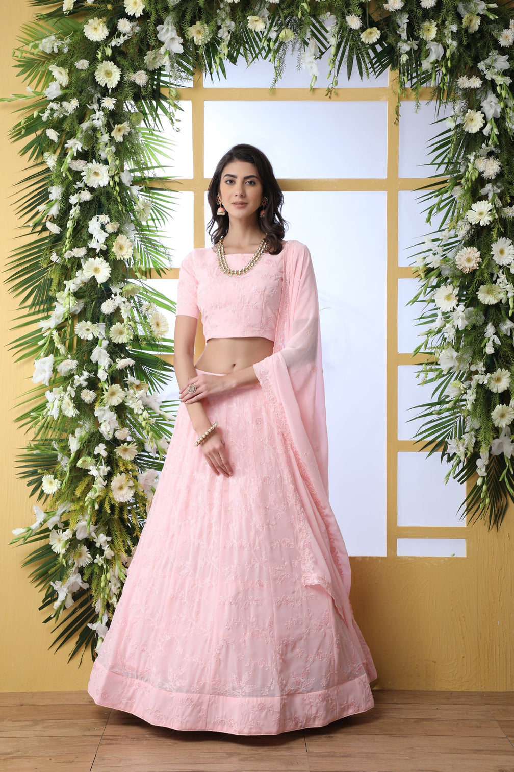 Adorable Light Pink Georgette Lehenga Choli