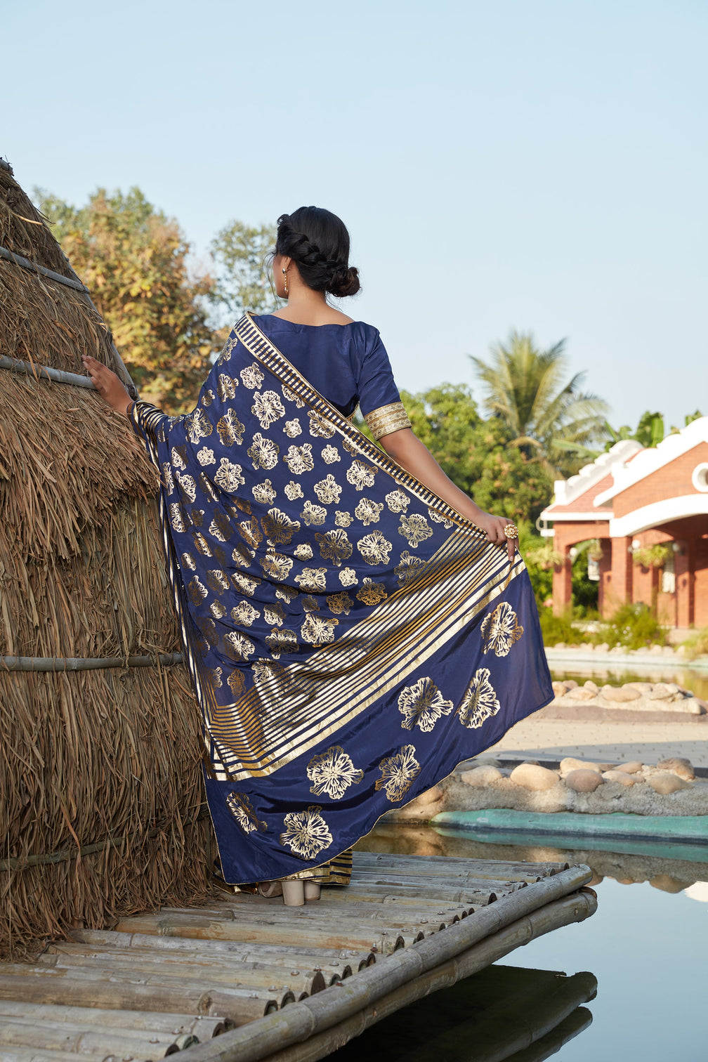 Agreeable Navy Blue Woven Banarasi Silk Party Wear Saree