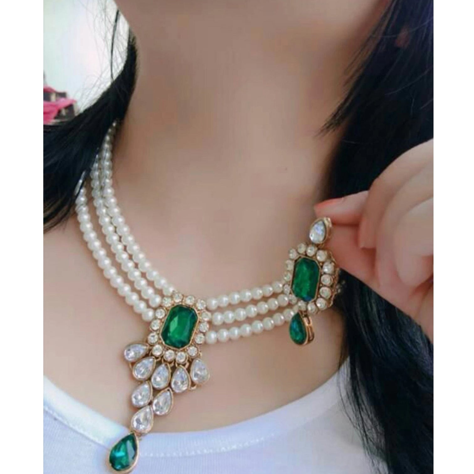 Alloy Jewel Set (Green, White)