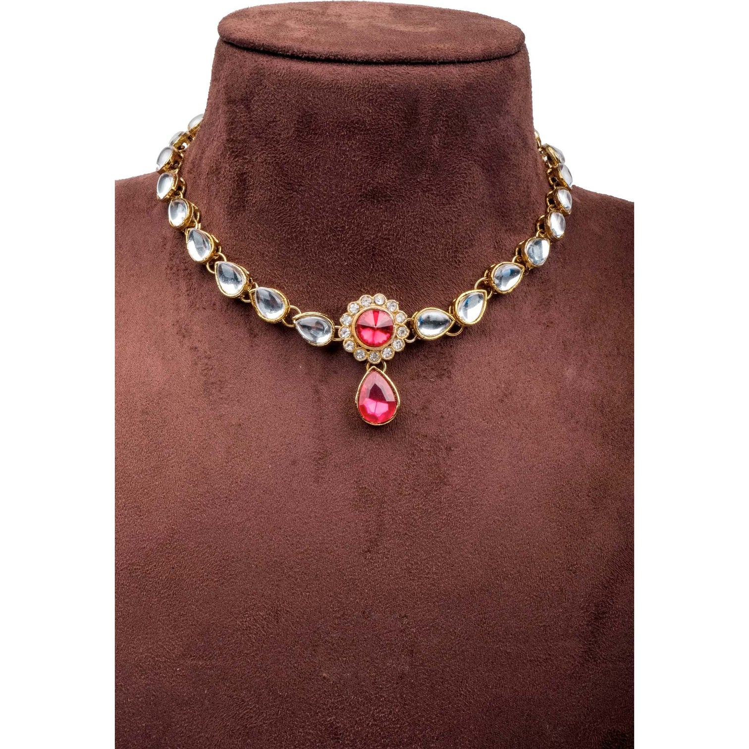 Alloy Gold-plated American Dimond Pink Necklace