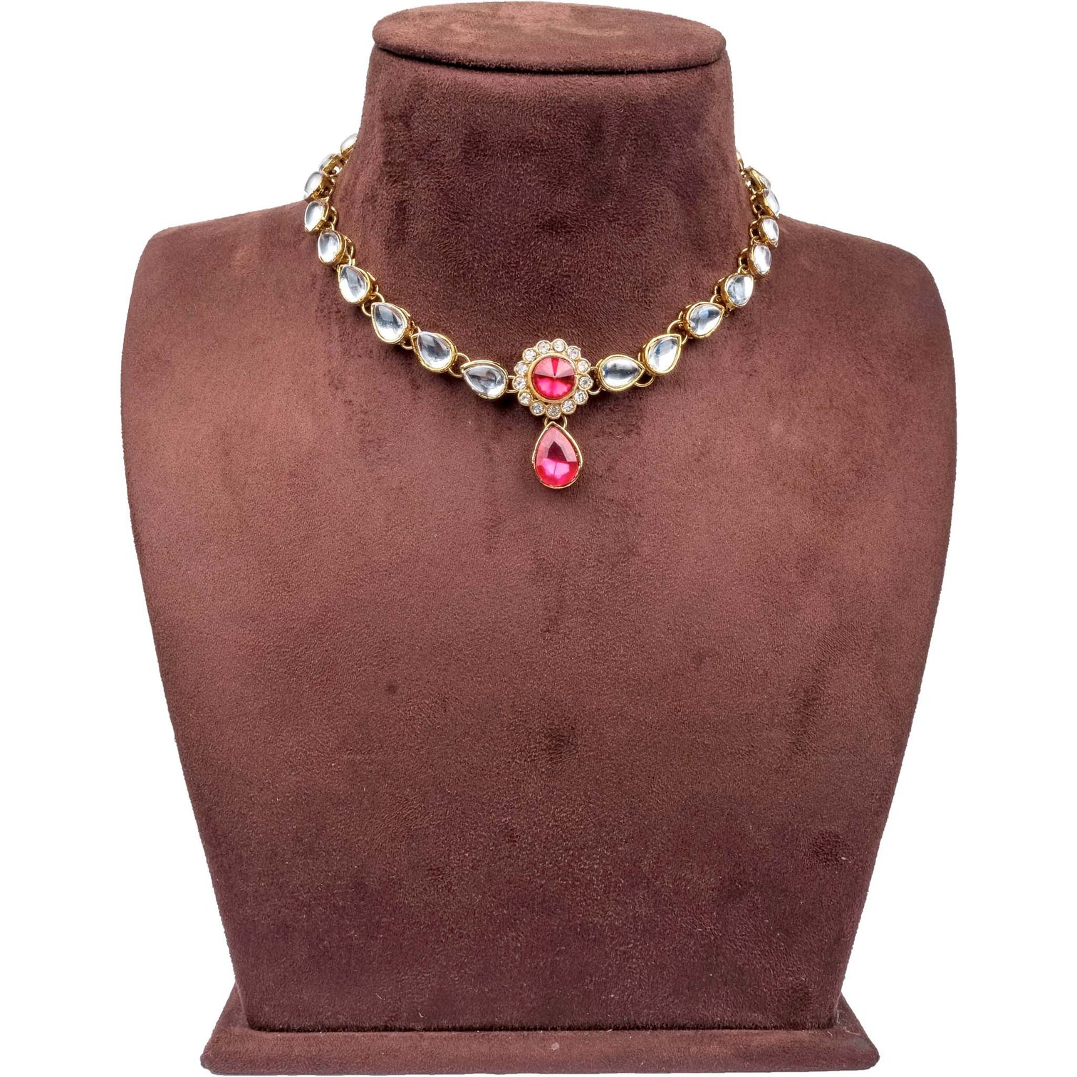 Alloy Gold-plated American Dimond Pink Necklace