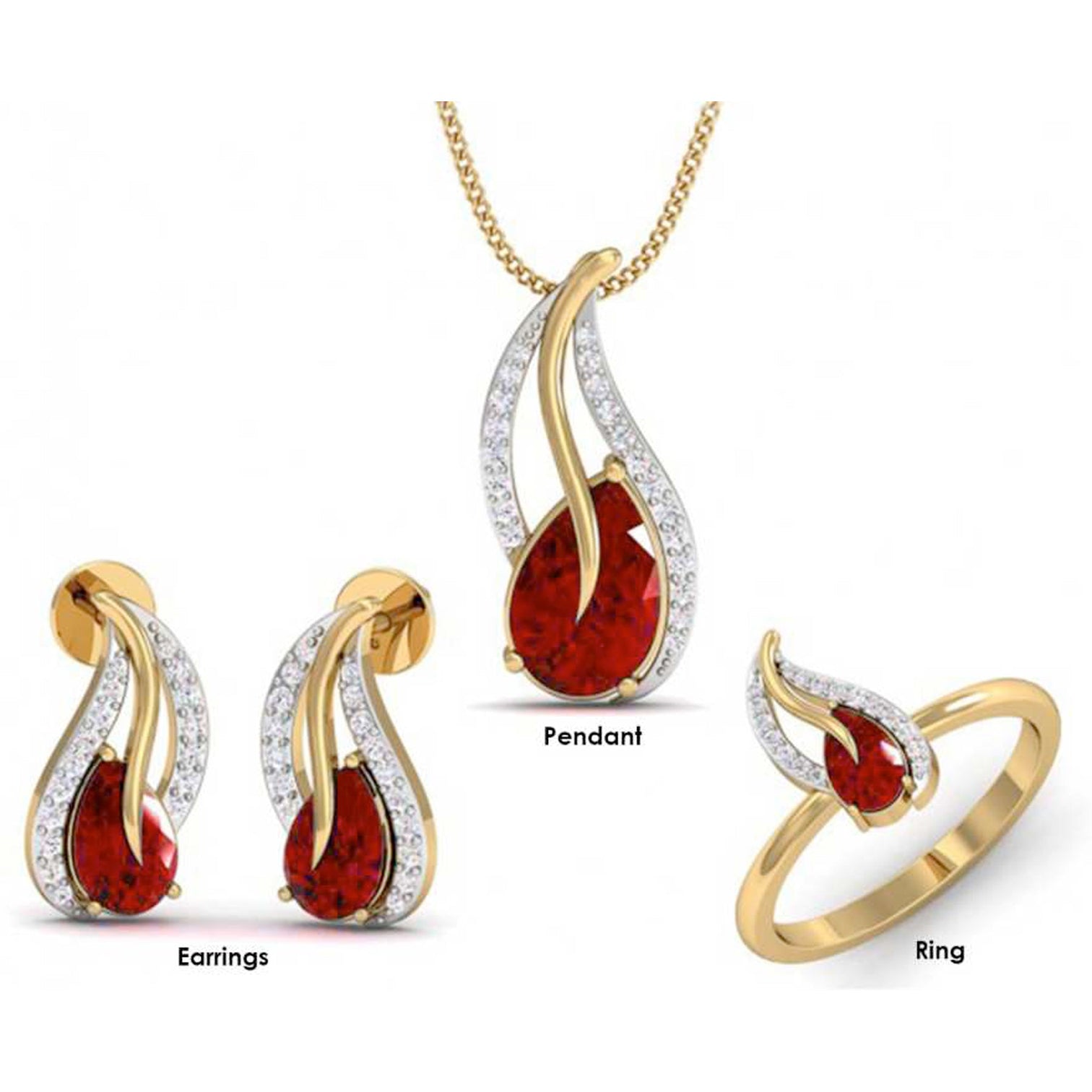 Alloy Jewel Set (Silver, Red)
