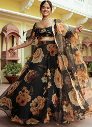 Alluring Black Gota Patti Work Organza Simple Indian Lehenga Choli With Dupatta