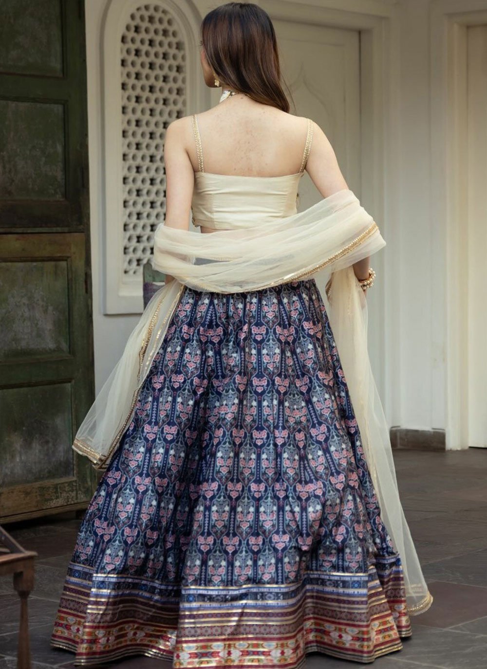 Alluring blue gota patti work art silk party wear lehenga choli with dupatta