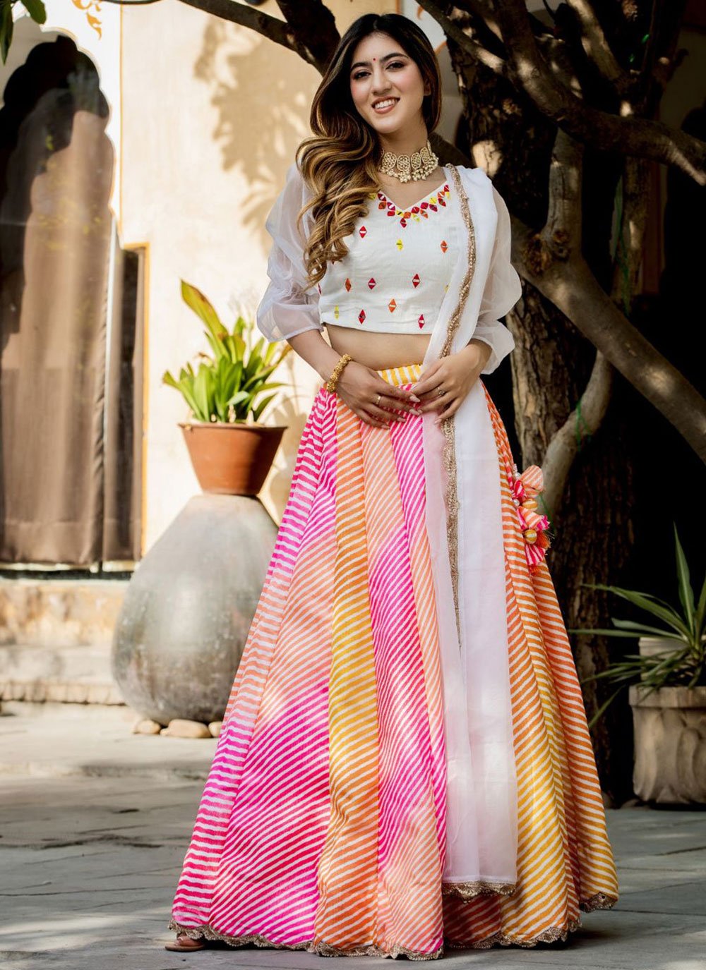 Alluring multicolor digital print designer engagement lehenga choli with dupatta