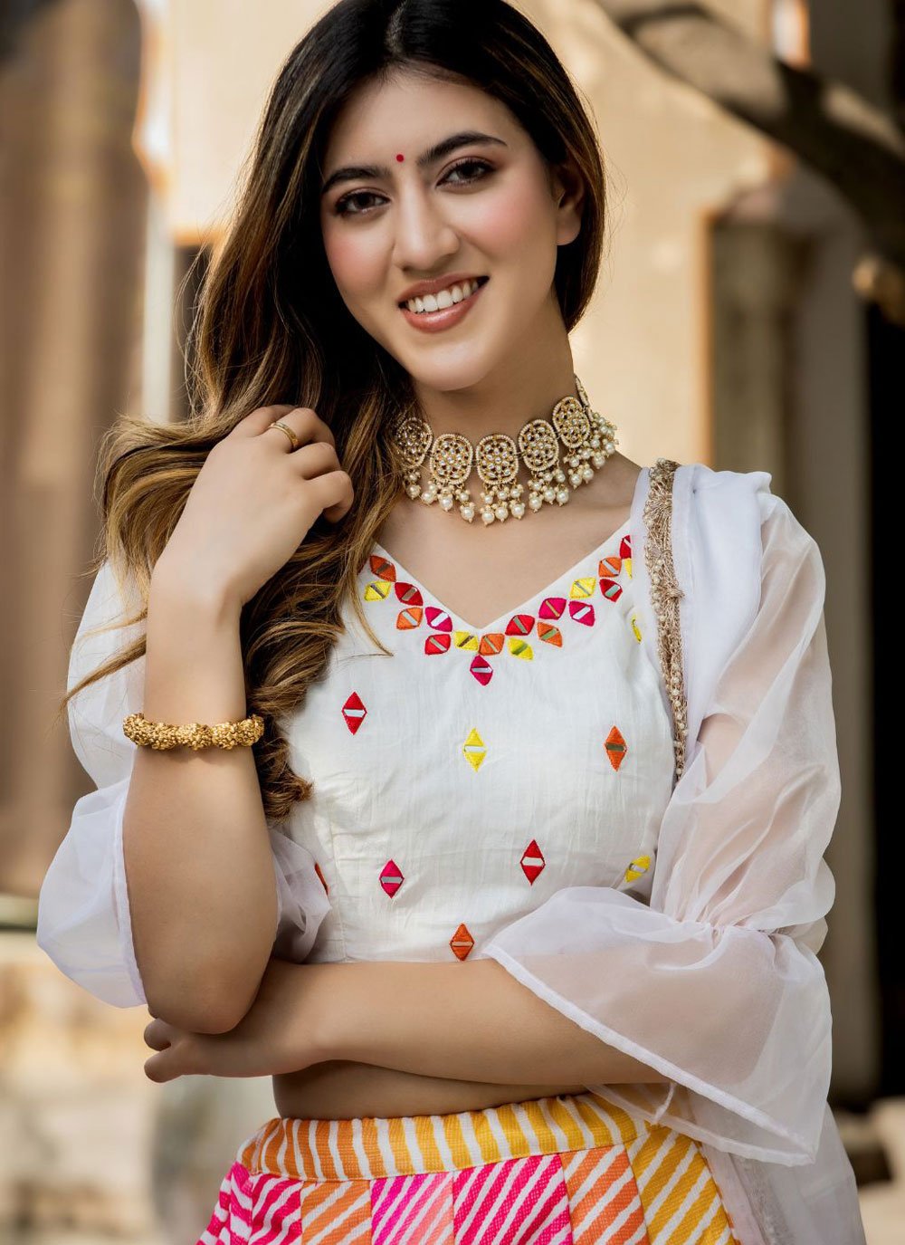 Alluring multicolor digital print designer engagement lehenga choli with dupatta