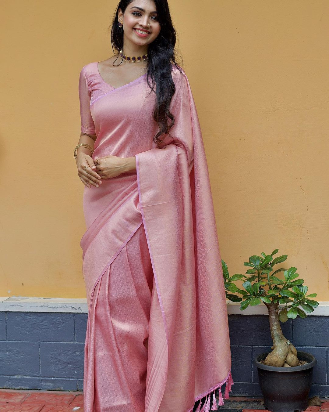 Dalliance Baby Pink Soft Silk Saree with Demesne Blouse Piece