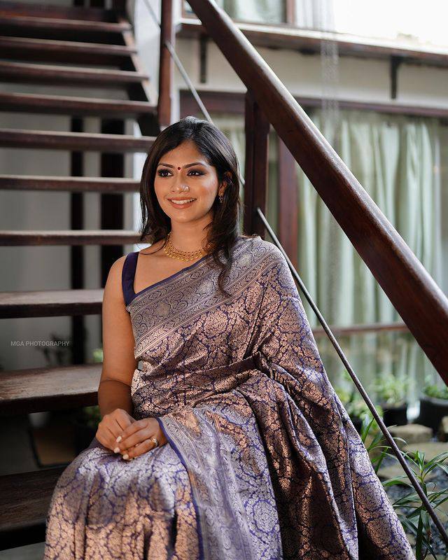 Precious Blue Soft Banarasi Silk Saree With Unequalled Blouse Piece