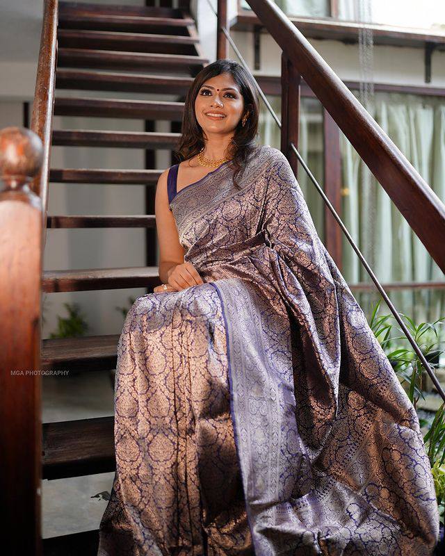 Precious Blue Soft Banarasi Silk Saree With Unequalled Blouse Piece