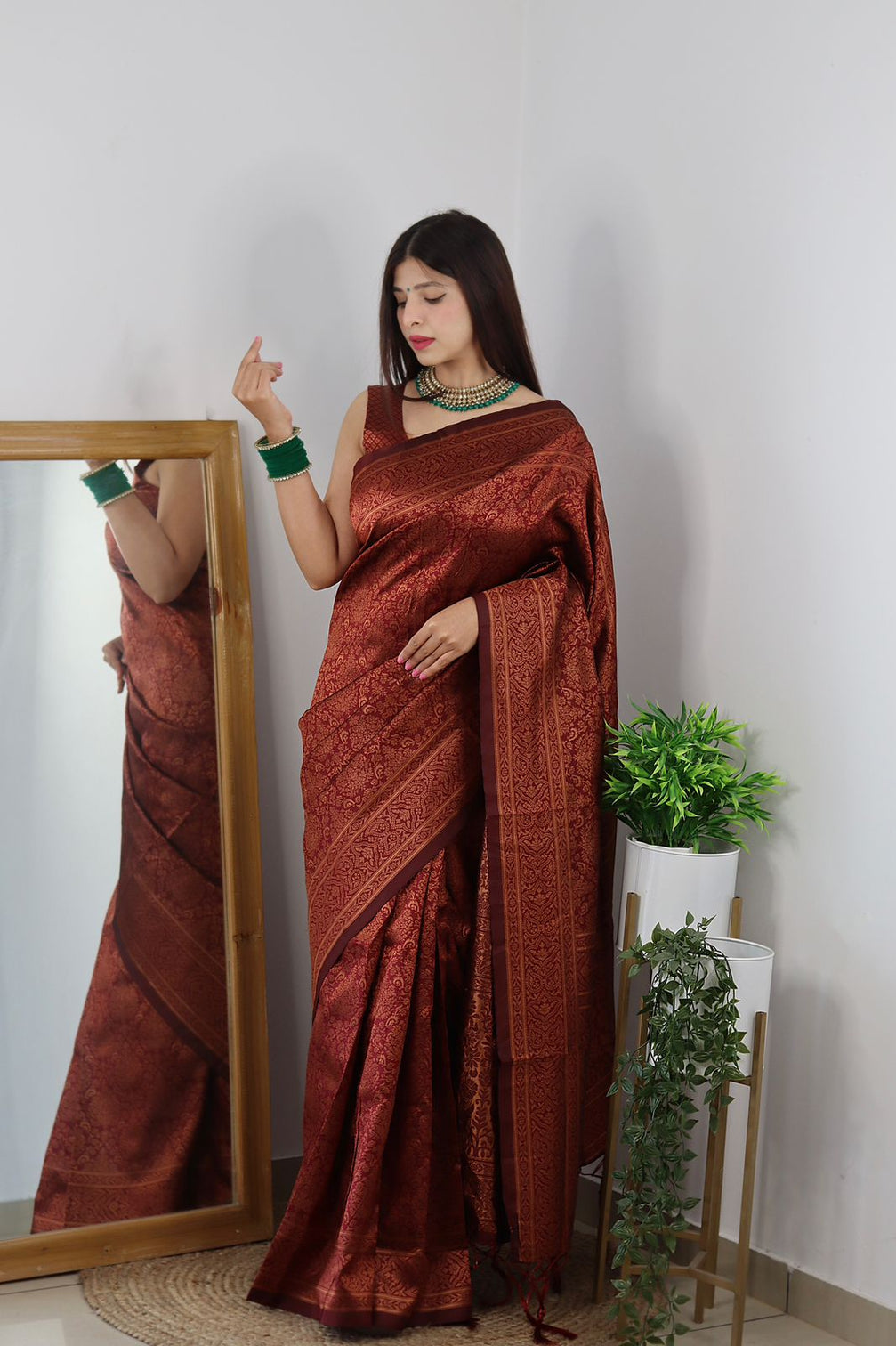 Classy Maroon Soft Banarasi Silk Saree With Trendy Blouse Piece