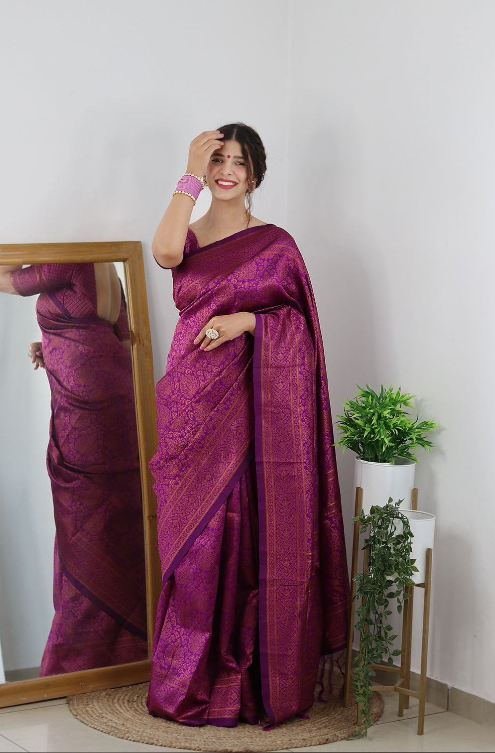 Precious Purple Soft Banarasi Silk Saree With Lovely Blouse Piece