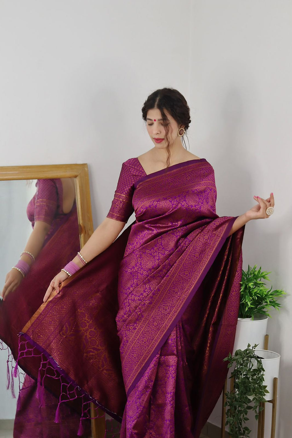 Precious Purple Soft Banarasi Silk Saree With Lovely Blouse Piece