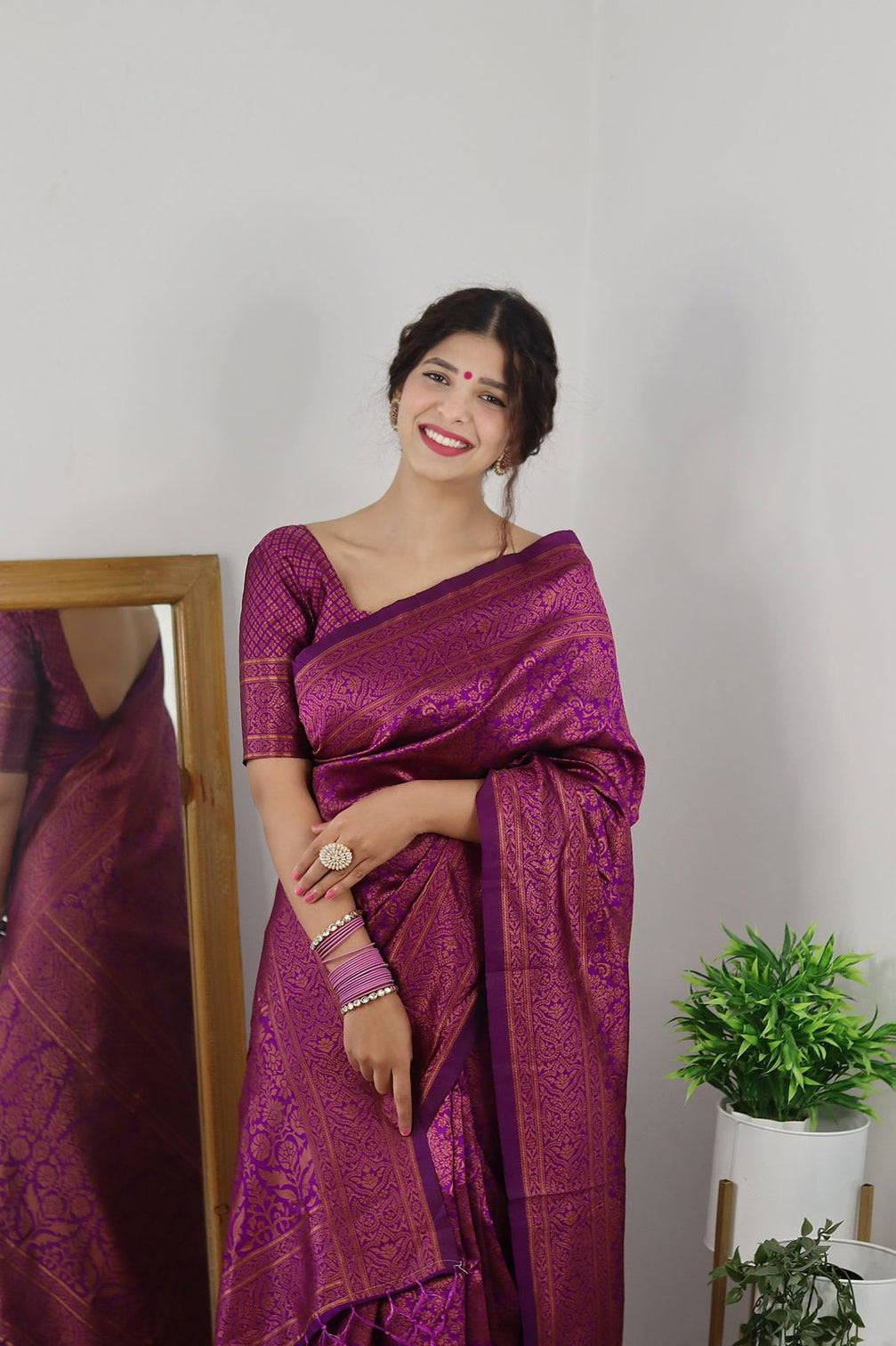 Precious Purple Soft Banarasi Silk Saree With Lovely Blouse Piece