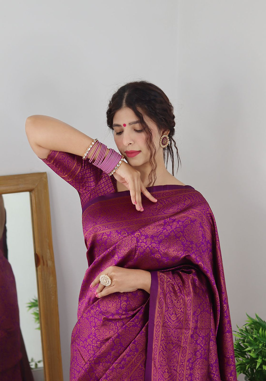 Precious Purple Soft Banarasi Silk Saree With Lovely Blouse Piece